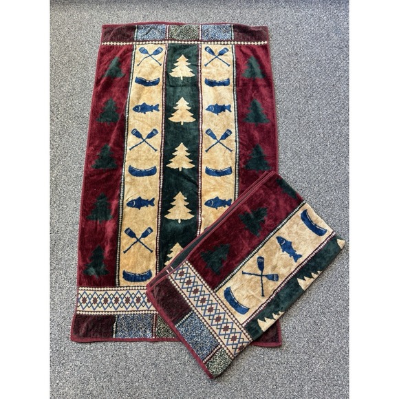 Cecil Saydah Other - 2 Cecil Saydah Bathroom Beach Towel Camping Fishing Canoe Cabincore 46x27" Cabin